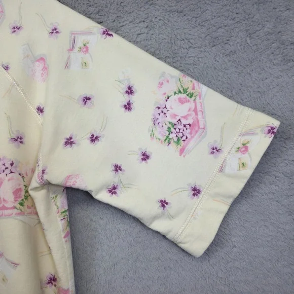 Vintage Anne Levin Nightgown Womens Medium Cream Floral Books Grannycore Classic - Picture 12 of 14